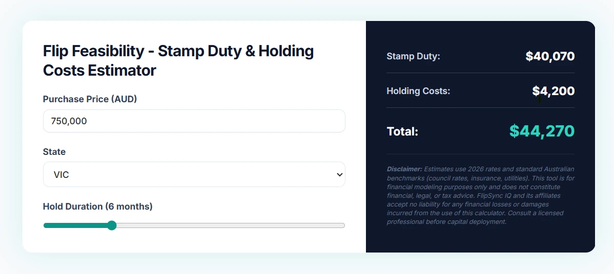 FlipSync IQ Stamp Duty and Holding Costs Estimator