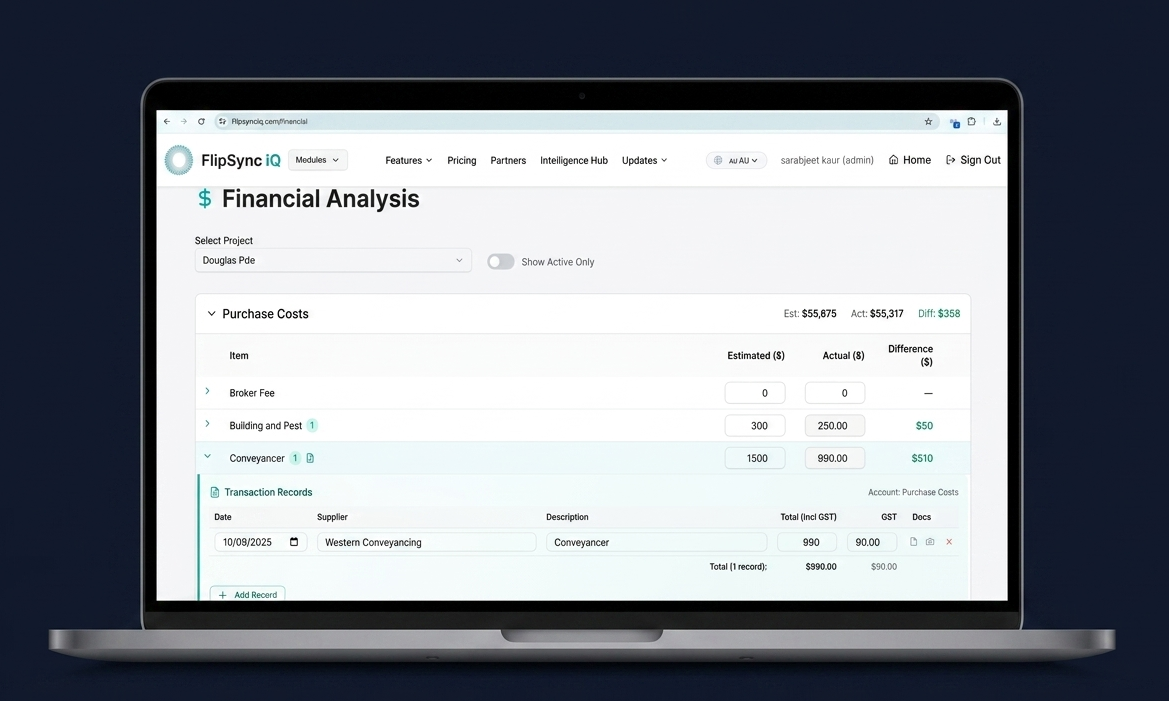 FlipSync IQ Expense Dashboard
